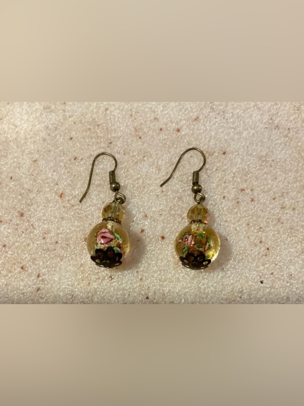 Handcrafted Yellow Glass Floral Drop Earrings